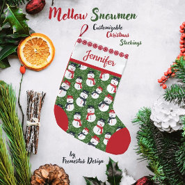 Mellow Snowmen - Xmas red on green customizable. Kleine Kerstsok