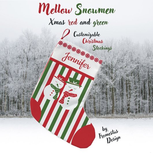 Mellow Snowmen - Xmas red white green stripes. Kleine Kerstsok