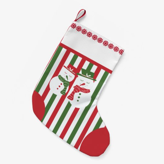 Mellow Snowmen - Xmas red white green stripes. Kleine Kerstsok (Voorkant (Hangend))