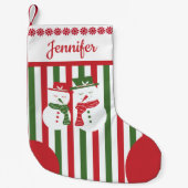 Mellow Snowmen - Xmas red white green stripes. Kleine Kerstsok (Voorkant)