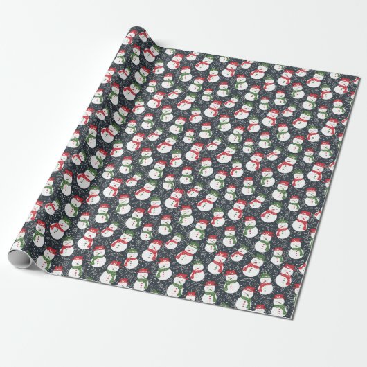 Mellow Snowmen - Xmas rood en groen patroon. Cadeaupapier (Uitgerold)