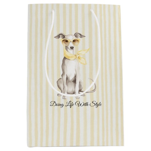 Mellow Yellow Witte Strepen Verjaardag Medium Cadeauzakje (Voorkant)