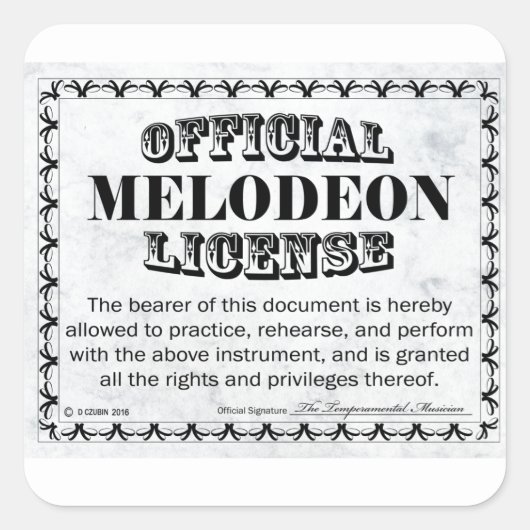Melodeon License Square Sticker (Voorkant)
