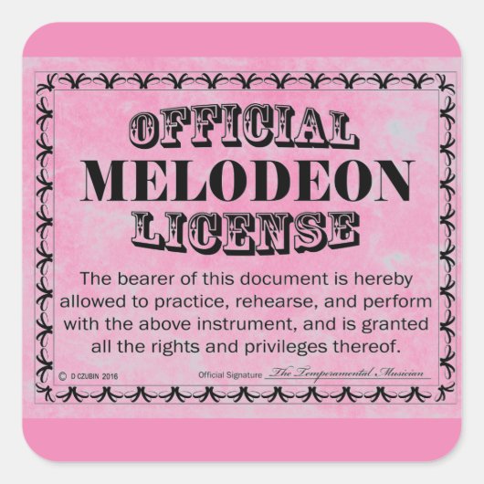 Melodeon License Square Sticker (Voorkant)