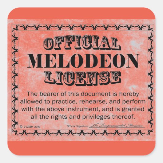 Melodeon License Square Sticker (Voorkant)