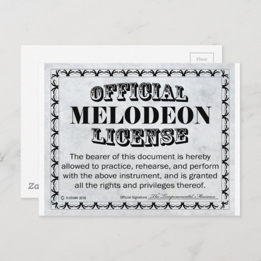 Melodeon-licentie Briefkaart (Voorkant / Achterkant)