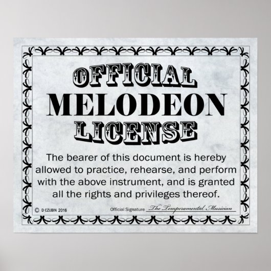 Melodeon-licentie Poster (Voorkant)