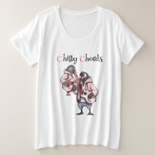 Melodic Waddle: Penguins spelen gitaar Grote Maat T-shirt (Design voorkant)