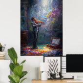 Melodie in licht - Expressieve viool Hedendaags Poster (Thuiskantoor)