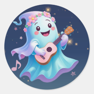 Melodie van het hiernamaals - Kawaii Ghost Musicia Ronde Sticker