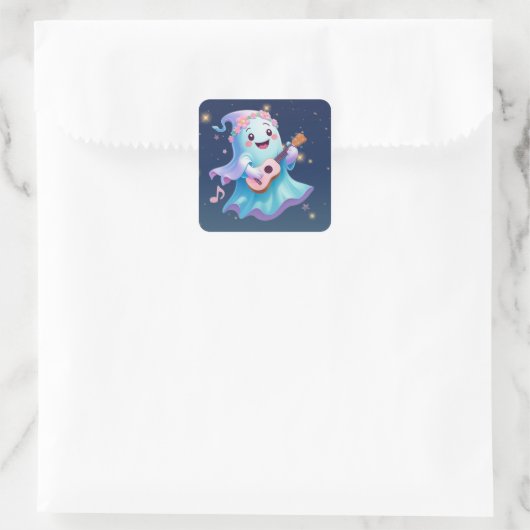 Melodie van het hiernamaals - Kawaii Ghost Musicia Vierkante Sticker (Tas)