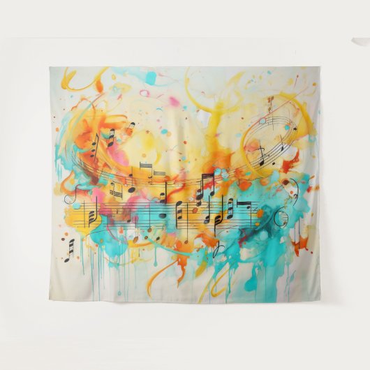 Melodie van kleuren en muzieknoten wandkleed (Voorkant (horizontaal))