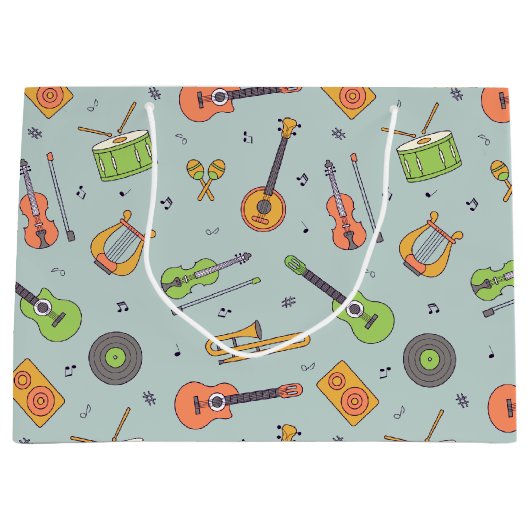  melodieën | Retro muziekinstrumentenpatroon Groot Cadeauzakje (Voorkant)