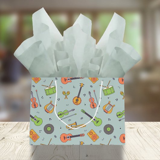  melodieën | Retro muziekinstrumentenpatroon Groot Cadeauzakje