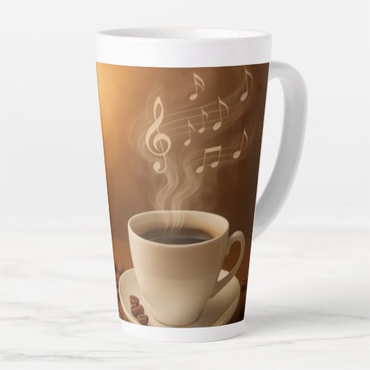 "Melodies in Steam: Musical Coffee Cup Art Mug" Latte Mok (Rechterhoek)
