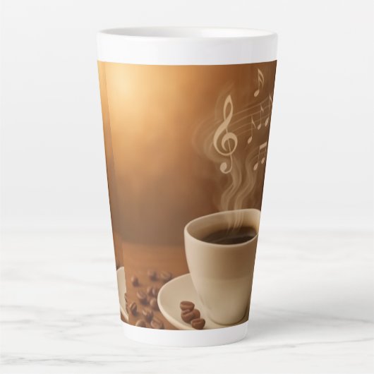 "Melodies in Steam: Musical Coffee Cup Art Mug" Latte Mok (Voorkant)