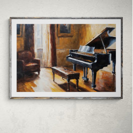 Melodische Echoes: Piano in rustieke kamer Poster