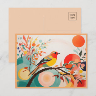 Melodische harmonie, Abstracte zangvogel op boomta Briefkaart