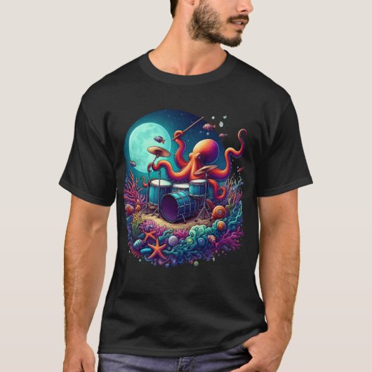 Melodische octopus: Drummen in de diepte T-shirt (Voorkant)