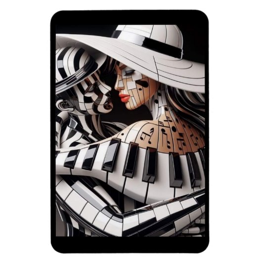 "Melodische omhelzing – magneet met artistiek muzi (Verticaal)