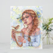 Melody Bell Flower Nightingale Bird Harp Art Kaart (Staand voorkant)