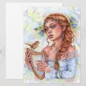 Melody Bell Flower Nightingale Bird Harp Art Kaart (Voorkant / Achterkant)