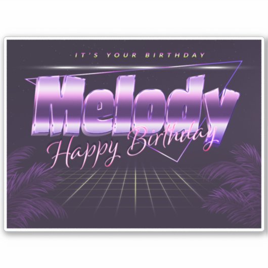 Melody Name Vorname lila retro Sticker Geburtstag (Voorkant)