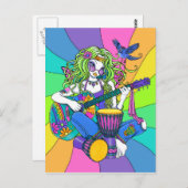 "Melody" Rainbow Guitar Hippie Fairy Briefkaart (Voorkant / Achterkant)