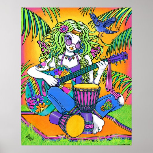 "Melody" Rainbow Guitar Hippie Fairy Poster (Voorkant)