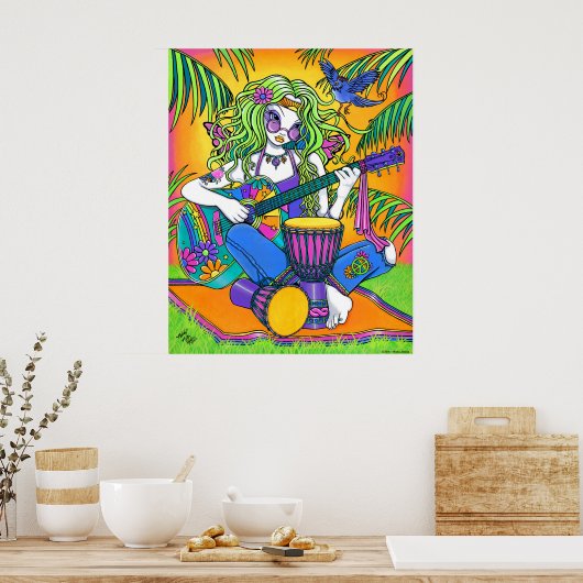 "Melody" Rainbow Guitar Hippie Fairy Poster (Keuken)