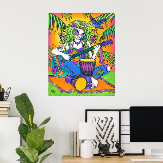 "Melody" Rainbow Guitar Hippie Fairy Poster (Thuiskantoor)