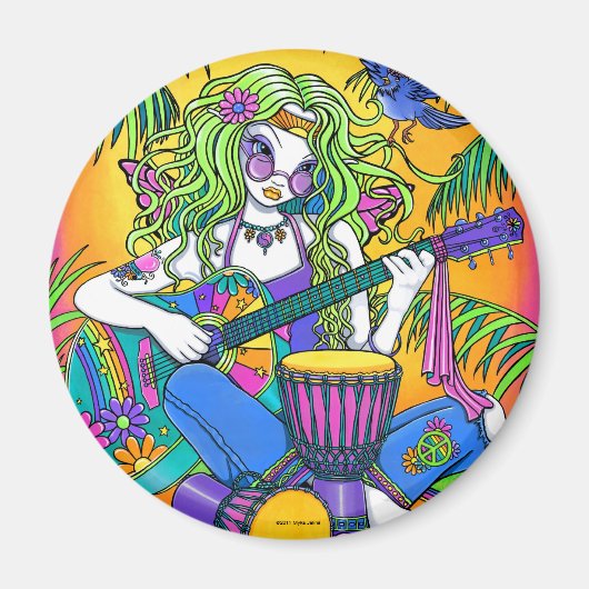 "Melody" Regenbooggitaar Hippie Fairy Magnet (Voorkant)