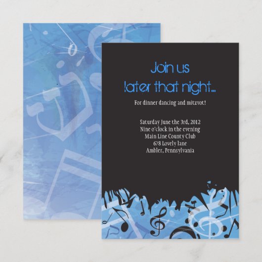 MELODY van de TORAH Bar Bat Mitzvah Party Card Kaart (Voorkant / Achterkant)