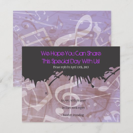 MELODY van de TORAH Bar Bat Mitzvah Reply Card RSVP Kaartje (Voorkant / Achterkant)