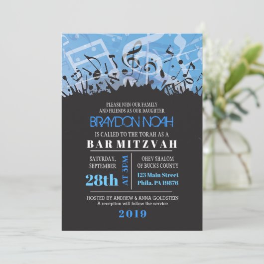 MELODY VAN DE TORAH Bar Bat Mitzvah Uitnodiging (Staand voorkant)