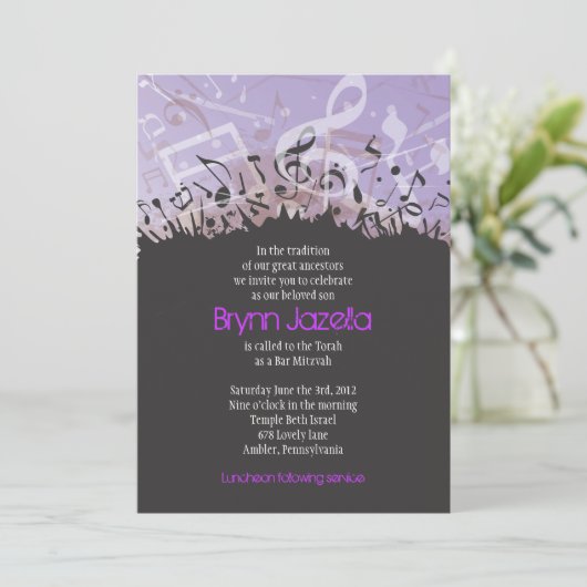 MELODY VAN DE TORAH Bar Bat Mitzvah Uitnodiging (Staand voorkant)