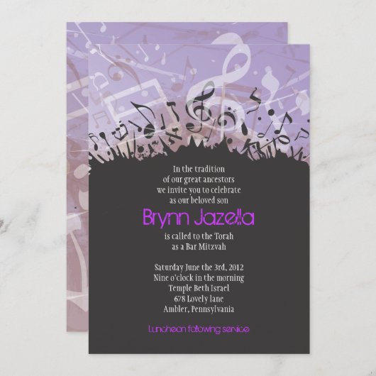 MELODY VAN DE TORAH Bar Bat Mitzvah Uitnodiging (Voorkant / Achterkant)