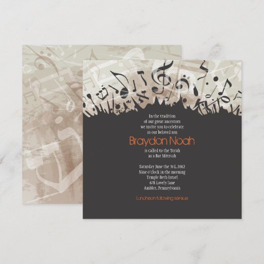 MELODY VAN DE TORAH Bar Bat Mitzvah Uitnodiging (Voorkant / Achterkant)