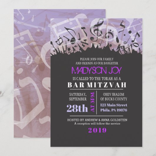 MELODY VAN DE TORAH Bar Bat Mitzvah Uitnodiging (Voorkant / Achterkant)