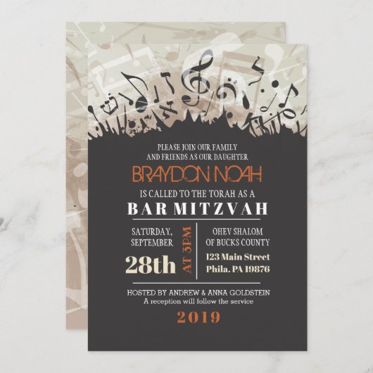 MELODY VAN DE TORAH Bar Bat Mitzvah Uitnodiging (Voorkant / Achterkant)