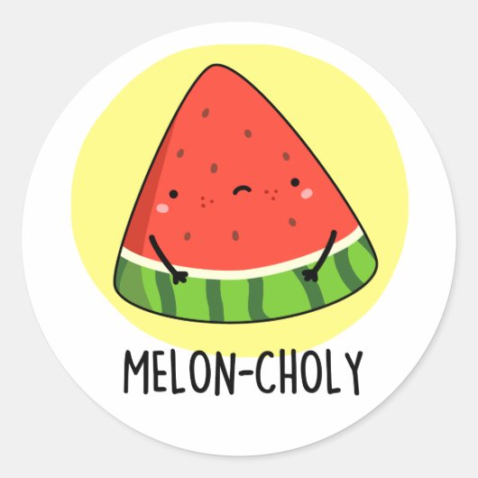 Meloen-choly Grappige Sad Watermeloen Pun Ronde Sticker (Voorkant)