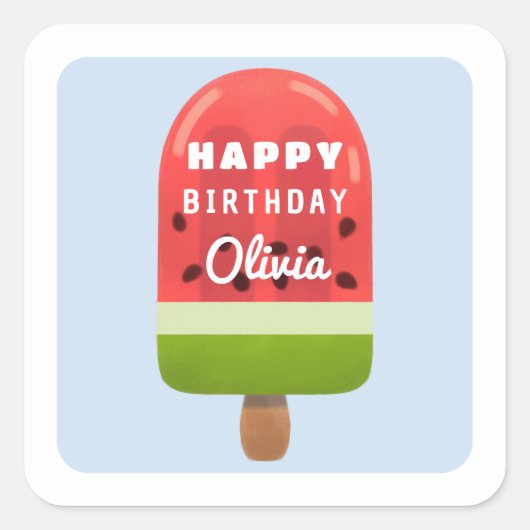 Meloen ijslolly Gefeliciteerd Vierkante Sticker (Voorkant)