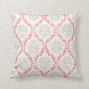 meloen roze crème taupe damast patroon kussen