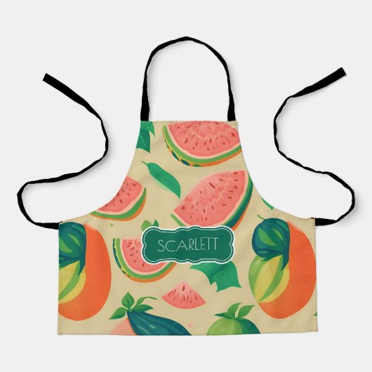 Meloen Vruchten Waterverf Kleurrijk Patroon Schort (Voorkant)
