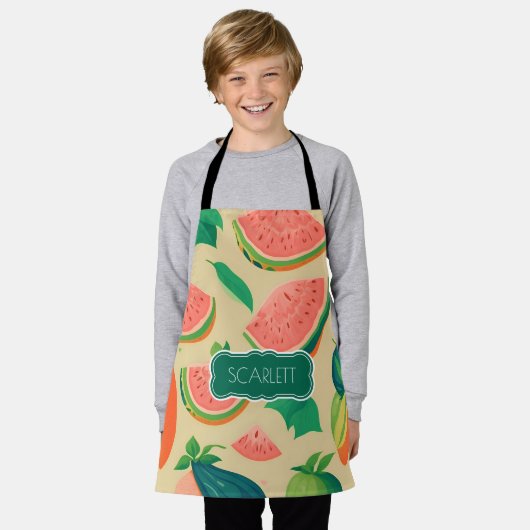 Meloen Vruchten Waterverf Kleurrijk Patroon Schort (Gedragen)