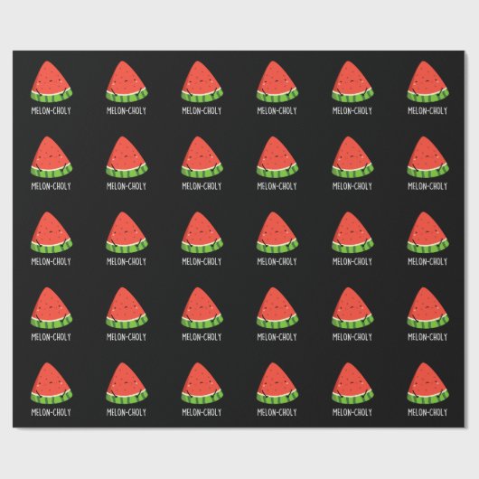Melon-choly Funny Sad Watermelon Pun Dark BG Cadeaupapier (Vlak)