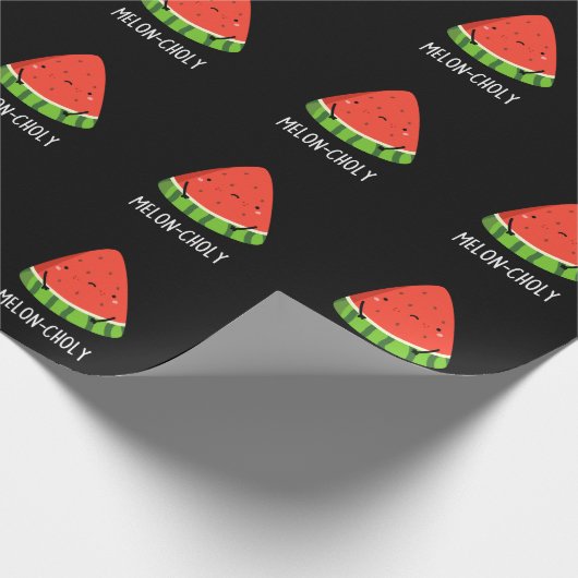 Melon-choly Funny Sad Watermelon Pun Dark BG Cadeaupapier (Hoek)