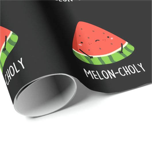Melon-choly Funny Sad Watermelon Pun Dark BG Cadeaupapier (Rol Hoek)