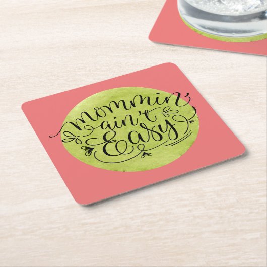 Melon en Green Mommin'Ain't Easy Square Paper Co Kartonnen Onderzetters (Schuin)