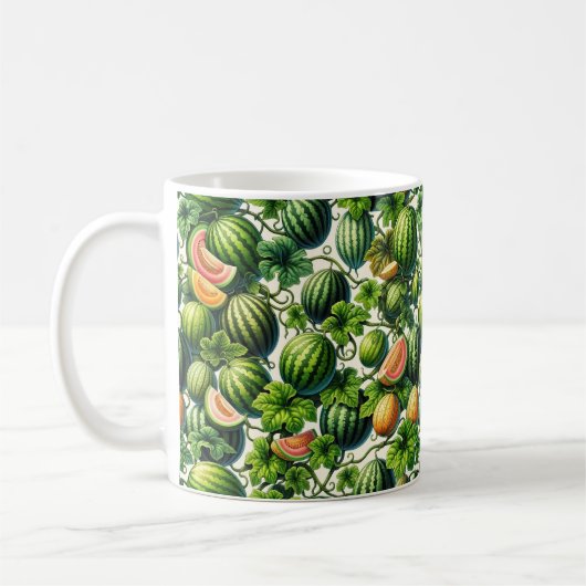 Melon Medley: Een levendige wijngaard patchwork Koffiemok (Links)